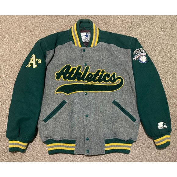 Oakland Athletics MLB Yellow and Green Letterman Jacket